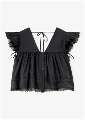 Light linen angel sleeve bluse Sort A1040370 Ganni 